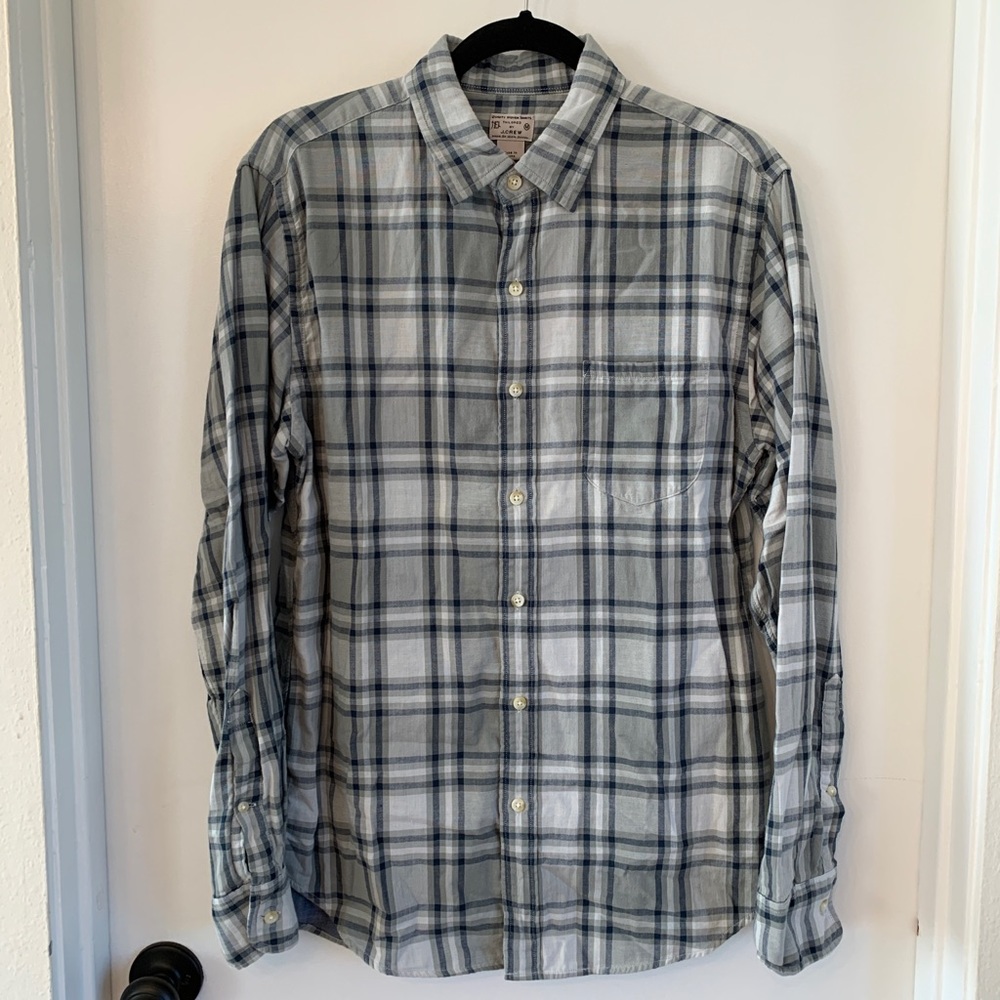 JCREW M MENS FLANNEL LIGHT GRAY NAVY LONG SLEEVED